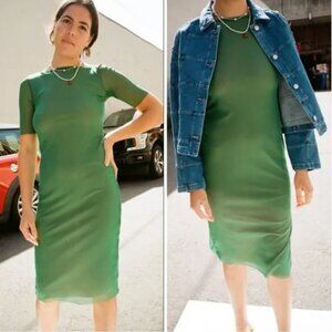 Lisa Says Gah Zelda Midi Dress in Emerald Green Mesh Size XS